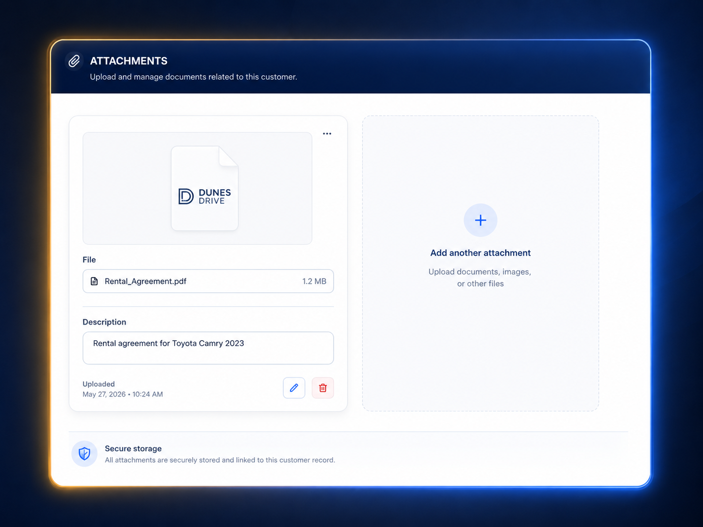 Customer attachments and documents inside the system